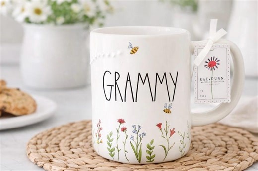 Rae Dunn GRAMMY Mug | Floral Bee Ceramic Coffee Cup | Farmhouse Cottagecore Decor - Etsy