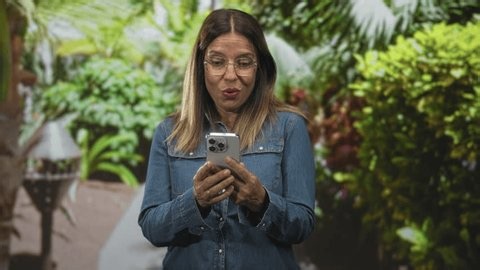 clip-4098874447-woman-pointing-finger-smartphone-studio-open-mouth