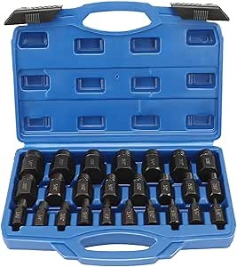 Eapele Screw Bolt Extractor Set, Multi-Spline Hex Head, Easy Removing for Stripped Broken Screws Bolts Studs, from 1/8 in. to 7/8 inch by 1/32” Increment (25pcs)