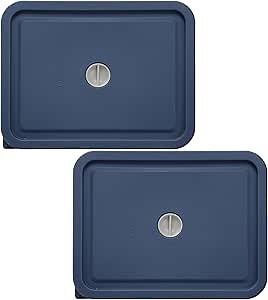 Replacement Lids for Pyrex 7211-PC 6 Cup Rectangle, Silicone Storage Cover Lid for Glass Bowl 2 Pack with Date Mark Dark blue