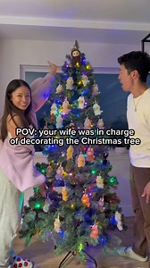 how did I do?? 👹🎄✨ decorating christmas trees is one of my favorite holiday activities, and let’s just say I wanted to use a different kind of ornament this year lol I think Gary loves it 😧😂😂 #labubu #christmas #popmart #relatable #couple | Clarissa Hen