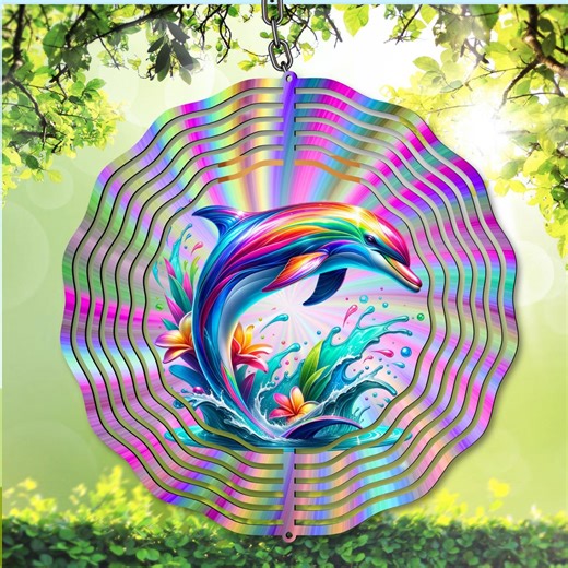 Dolphin Wind Spinner PNG, Iridescent Dolphin Sublimation Design, Ocean Garden Spinner Template, DIY Gift, Dolphin Yard (digital Download) - Etsy