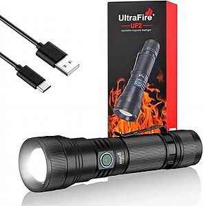 ULTRAFIRE 1500 Lumens Rechargeable Flashlight, Ultra-Bright, Zoomable & Magnetic, 5 Modes, USB-C Charging, IPX4 Waterproof, for Camping, Home, Emergency UF2