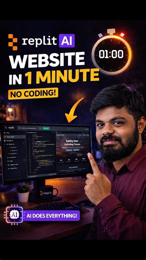 I Built a Website in 1 Minute Using AI (No Coding)🤯 #ai #webdevelopment #replit #nocode #coding