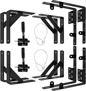 Anti Sag Gate Kit ,Heavy Duty Gate Corner Brace Bracket,No Sag Kit Gate Hardware Bracket with Self-Locking Gate Latch for Wooden Fence, Driveway, Corral Gates, Wood Windows (Black, 2 Set)