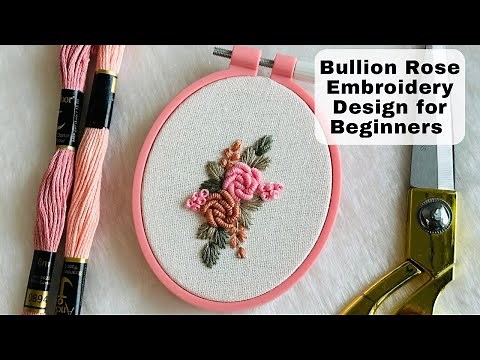 5 minutes embroidery 🥰 Bullion Rose Wall Hanging Embroidery Tutorial for Beginners | Free Pattern