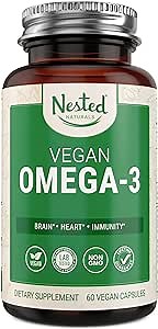 Vegan Omega-3 DHA Supplement | Plant Based Omega 3+6 Fatty Acids | More Absorbable, Improved Formula | Supports Heart, Brain, Joint Health | Fish Oil Alternative - No Fishy Burps