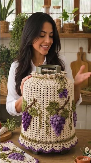Crochet gas cylinder cover with grape clusters #crochet