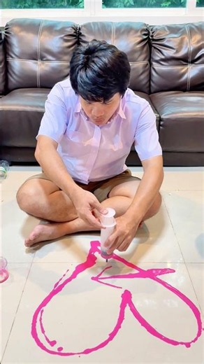 วาดรูปหัวใจสีชมพูบนพื้น Painting pink heart on floor #painting #youtubeshorts #วาดรูป #ศิลปะ