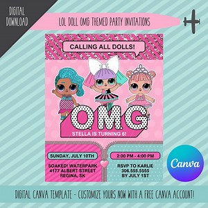 LOL OMG Doll Themed Hand Drawn Customizable 5"x7" Party Invitations - Etsy