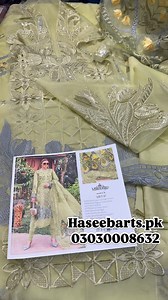 8.5K views · 539 reactions | PRICE • 6400 (3PC UNSTITCHED) FOR ORDER: +923030008632 FABRIC: PURE LAWN CODE: MB D10 COLOUR: SONF PISTA DUPATTA: SOFT KHAADI NET LENGTH : 46inch WIDTH: 34 inch TROUSER: Lawn WORK: THREAD, SEQ, SHIFFLI WORK ONLINE ORDER:https: https://www.haseebarts.pk/collections/ luxury-lawn | Haseeb arts | Facebook