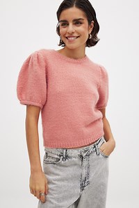 Knitted Short Sleeve Sweater Pink