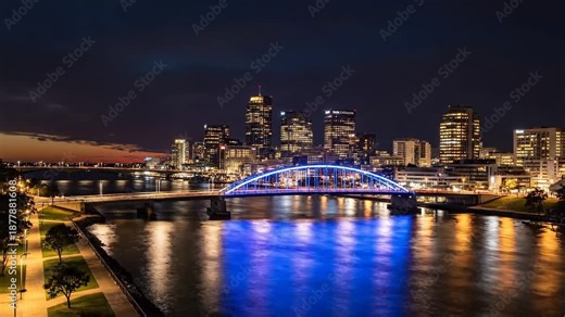 Perth Australia Skyline Sunset Hyperlapse over Swan River Bridge 4K Video