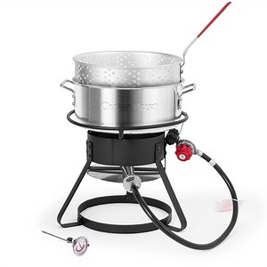 Fish Fryer Pot with Baskets 58,000 BTU 11 Qt. Aluminum Outdoor Deep Fryer and Thermometer for Cooking Fish, French Fries