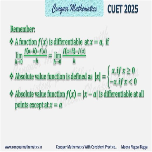 Class 12 Mathematics - CONTINUITY & DIFFERENTIATION - MCQs - PYQs - CUET 2025 - CBSE - XII-5C&D-42