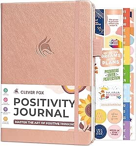 Clever Fox Positivity Journal – Daily Gratitude & Affirmation Journal with Prompts – Motivational Mental Health Journal for Women & Men with Habit Tracker – Lasts 6 Months, A5 Size (Rose Gold)