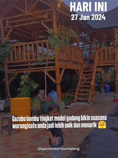 Gazebo tingkat model gadang bikin suasana warung/cafe anda jadi lebih unik dan meriah #gazebobambumalang