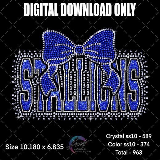 Stallions Cheer Rhinestone Bow File, Blue Mascot Design, SS10 Digital Download - Etsy
