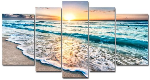 Seascape Canvas Wall Art, 5 Panel Beach Sunset, Wooden Framed - Etsy