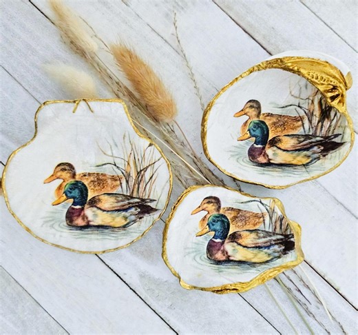 Decoupage Mallard Duck Seashell Dish: Handmade Ring & Jewelry Holder - Etsy