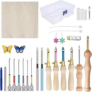 35 Pcs Punch Needle Kit, Adjustable Punch Needle Tool, Punch Needle Embroidery Kits with Wooden Handle for Beginners and Professionals