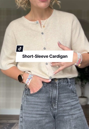 These short sleeve cardigans are the cutest! Love the boxy fit, and the ribbed knit is so soft and stretchy! I’ll link them! #sweater #cardigan #ribbedknit #tiktokshopblackfriday #tiktokshopcybermonday