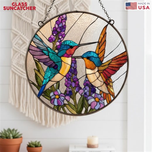 Custom Hummingbird Stained Glass Suncatcher, Colorful Bird Window Hanging, Floral Glass Sun Catcher Decor, Nature Lover Gift - Etsy