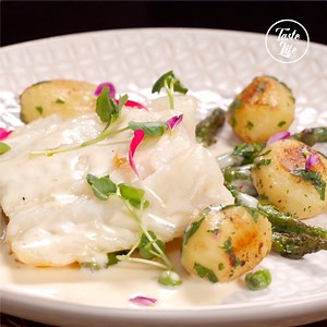 1.3M views · 2.3K shares | A new and delightful approach to fish fillets accompanied with baby potatoes, asparagus, and topped with a light cream sauce  Recipe: https://www.tastelife.tv/cod-with-cream-sauce_21778.html | Taste Life | Facebook