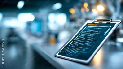 Digital clipboard with code and checklist for software testing defocused technical background automation verification process quality assurance workflow programming validation