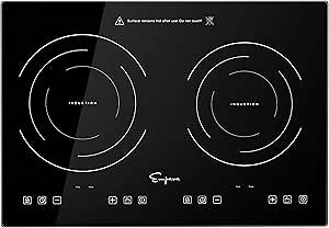 Empava Electric Stove Induction Cooktop with 2 Burners in Black Vitro Ceramic Smooth Surface Glass 120V, 12 Inch