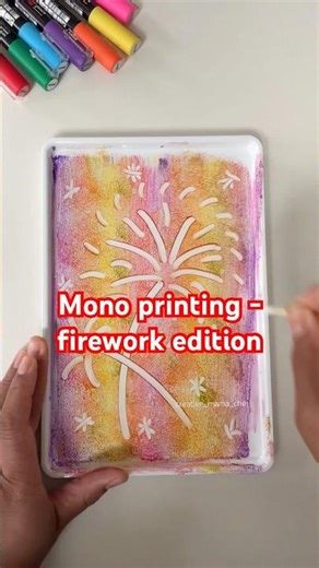 Firework Mono Print Art 🎆 Easy Painting Craft for Kids
