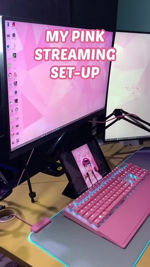 My pink gaming setup for facebook gaming stream! 💕 fb page link on my bio! ❤️ #fyp #tiktokggph #gaming #pcsetup #pinksetup #pinkgaming #razer