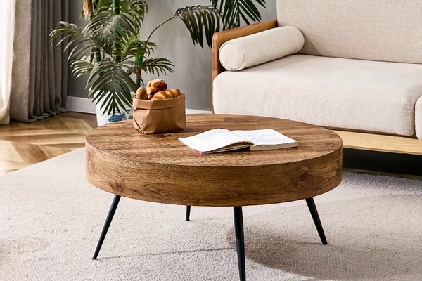 Rustic Coffee Tables for Living Room Modern,Small Round Wooden Coffee Table with 4 Metal Legs,Tea Table for Living Room,Bedroom,Office (31.5", Round)