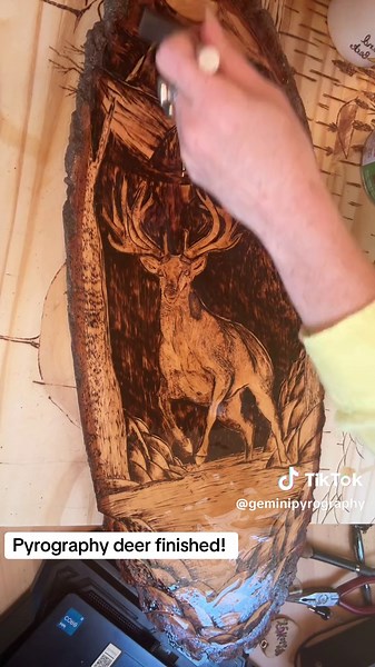 Pyrography made by hand wood burning deer! #woodburning #woodburningart #woodburningartwork #pyrographyart #woodburningprojects #geminipyrography #fypシ゚viral #foryoupage❤️❤️ #deer #handmade #finished #weshowup