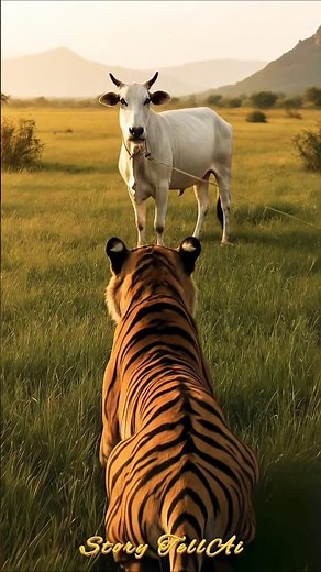 Cow Escapes Stalking Tiger in Village Using a Clever Move!