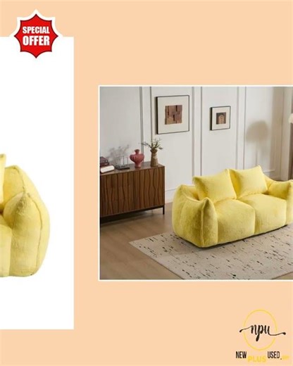 NEW Yellow Giant Bean Bag Couch Ultra Soft Fluffy Loveseat Bean Bag Sofa
