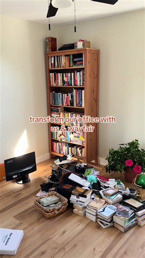 @Wayfair #wayfair bookshelf printer stand & adjustable standing desk!! just waiting to finish cleaning up   assemble our reading chair #homedecor #homeimprovement #officefun