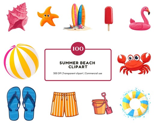 100 Summer Beach Clipart Bundle, Watercolor Beach Party Clipart, Tropical Beach Elements Png, Pool Party Clipart, Beach Png, Fun Beach Png - Etsy