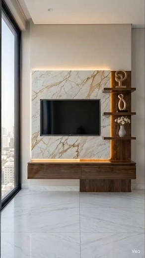 Luxury Marble TV Unit Design 😍 | Modern Living Room Makeover #LuxuryInterior #TVUnitDesign #shorts