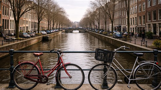 A classic canal scene in Amsterdam