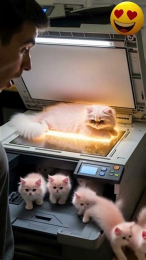 Cat Photocopy Machine Prints Kittens! Photo mèo con #hàihước #KittenFactory #FunnyCats #CuteCats