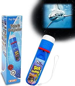 Sea World Projector Flashlight for Kids Ages 3 4 5 6 7, with 3 Discs 24 Images, Sea Creatures Toys for Boys Girls, Shark Toy for Kid, Occean Night Light Projector, Shark Gifts Games for Kids