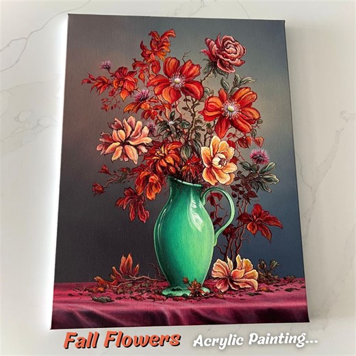 Fall Flowers Acrylic Painting 💐 #art #painting #acrylicpainting #artist | Feliks K