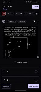 Determine the steady-state current i flowing through the consta... | Filo