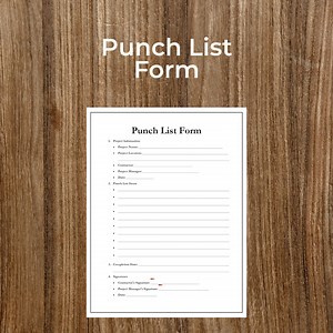 Punch List Form for Construction Projects | Printable | Fillable | PDF | Digital Download | Customizable | Editable | Business Forms - Etsy