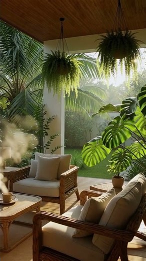Modern Outdoor Living Space with Tropical Vibes 🌿