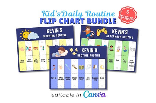Kids Daily Routine Flip Chart, Editable Canva Template (PDF Download), Checklist - Etsy Canada