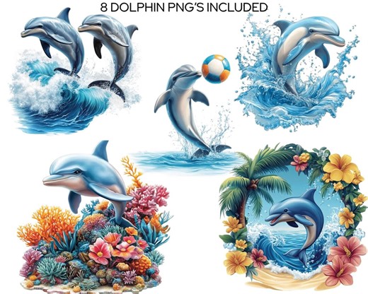 Dolphin Clipart PNG, Ocean Animal Illustration, Stickers, Sublimation, Cricut (digital Download) - Etsy