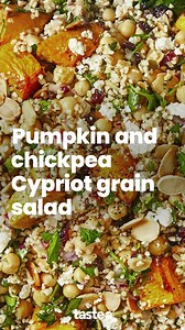 Loaded with roasted pumpkin, chickpeas, feta, herbs, capers, cranberries, nuts, seeds and a zingy lemon dressing, this Cypriot grain salad is salty, sweet and packed full of texture — perfect for a vegetarian feast! For the full recipe, Google 'Taste pumpkin and chickpea Cypriot grain salad’. Recipe by @kitcheninkau and @michellesouthancooks #saladrecipe #grainsalad #vegetarianrecipes | Taste.com.au