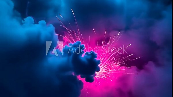 Abstract Ink Explosion Vibrant Pink and Blue Swirls with Sparkling Effects